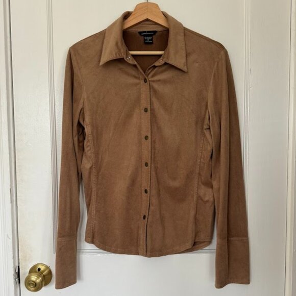 Tan Microsuede Button-Up - Picture 1 of 4